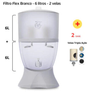 Filtro Flex - 6 litros - 2 velas - Branco + 2 velas Tripla Ação